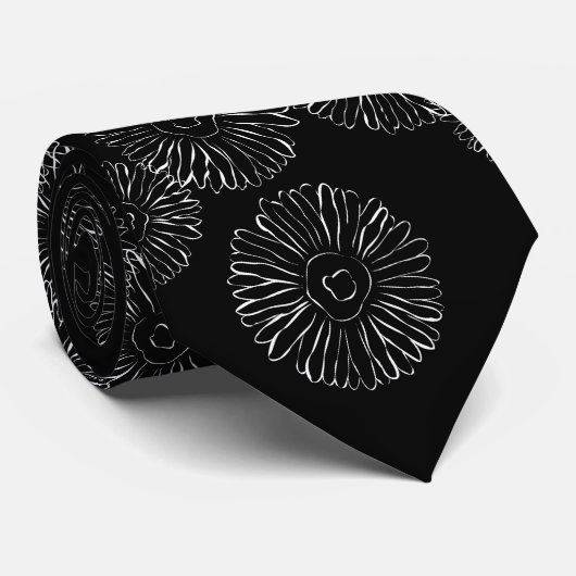Modern Black and White Boho Chic Daisy Pattern Stropdas (Opgerold)