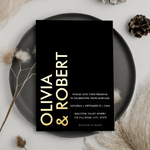 Modern Black and White Bold Minimalist Wedding Folie Uitnodiging