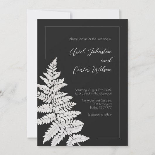 Modern Black and White Botanical Wedding Kaart (Voorkant)