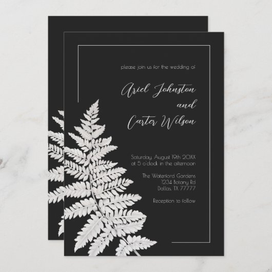 Modern Black and White Botanical Wedding Kaart (Voorkant / Achterkant)