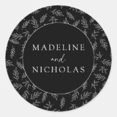 Modern Black and White Botanical Wedding Ronde Sticker (Voorkant)