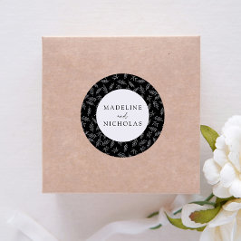 Modern Black and White Botanical Wedding Ronde Sticker