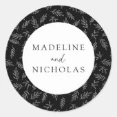 Modern Black and White Botanical Wedding Ronde Sticker (Voorkant)