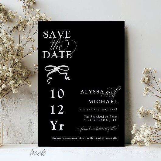 Modern Black and White Bow Photo Monogram Wedding Save The Date