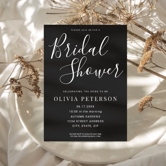 Modern Black and White Bridal Shower Invitation Kaart