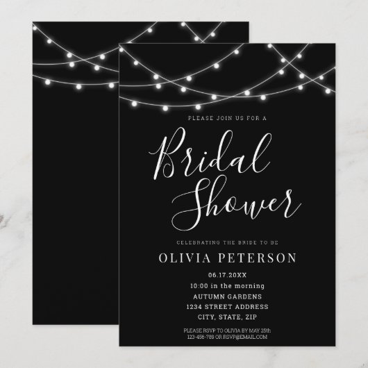 Modern Black and White Bridal Shower Invitation Kaart (Voorkant / Achterkant)
