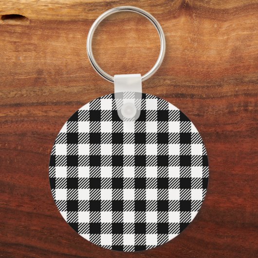Modern Black and White Buffalo Check Gingham Sleutelhanger (Achterkant)
