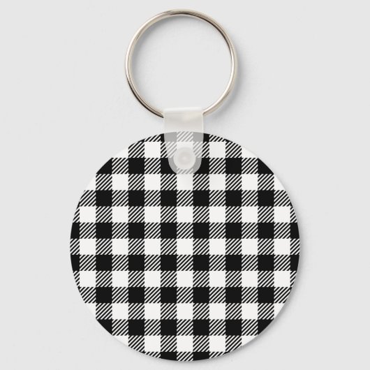 Modern Black and White Buffalo Check Gingham Sleutelhanger (Achterkant)