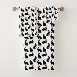 Modern Black And White Bunny Shapes Pattern Easter Bad Handdoek