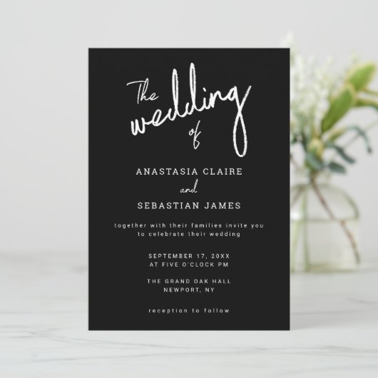 Modern Black and White Calligraphy Script Wedding Kaart (Staand voorkant)