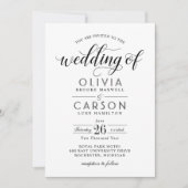 Modern Black and White Calligraphy Script Wedding Kaart (Voorkant)