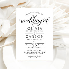 Modern Black and White Calligraphy Script Wedding Kaart