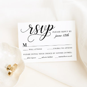 Modern Black and White Calligraphy Script Wedding RSVP Kaartje