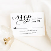 Modern Black and White Calligraphy Script Wedding RSVP Kaartje