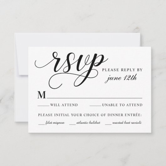 Modern Black and White Calligraphy Script Wedding RSVP Kaartje (Voorkant)