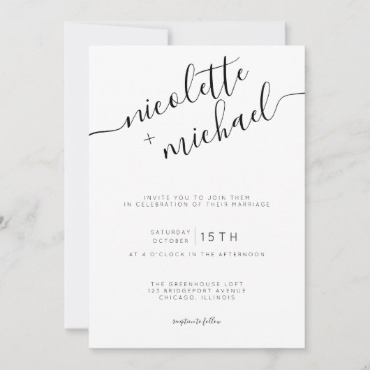 Modern Black and White Calligraphy Wedding Kaart (Voorkant)