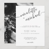 Modern Black and White Calligraphy Wedding Kaart (Voorkant / Achterkant)