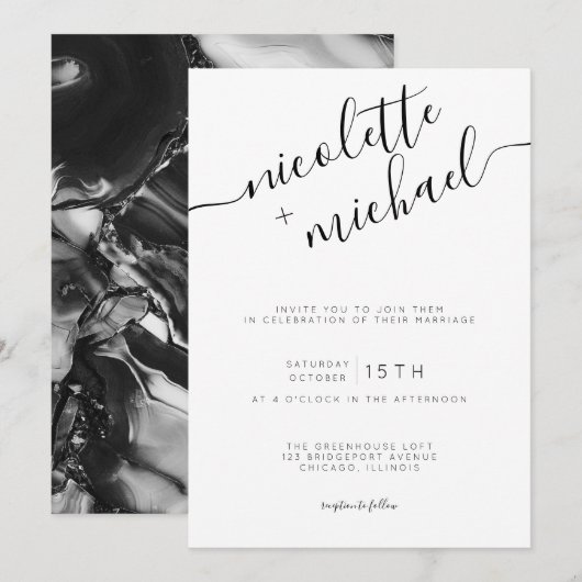 Modern Black and White Calligraphy Wedding Kaart (Voorkant / Achterkant)