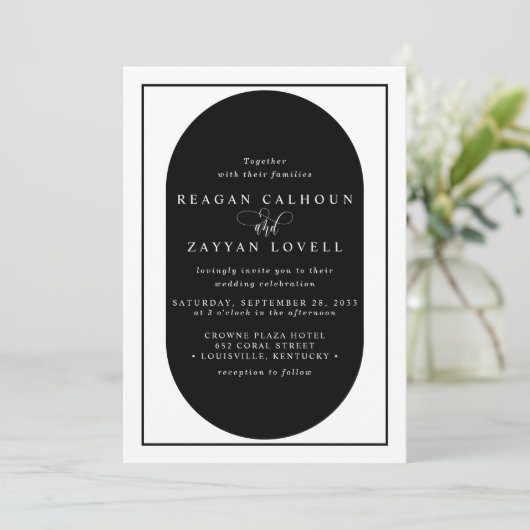 Modern Black and White Calligraphy Wedding Kaart (Staand voorkant)