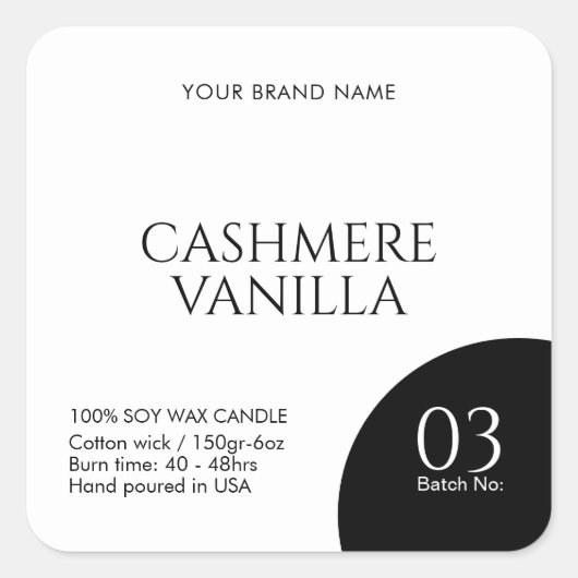 Modern black and white candle label sticker (Voorkant)