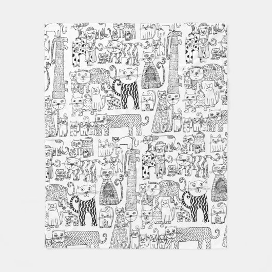 Modern Black and White Cats And Kittens Patterned Fleece Deken (Voorkant)