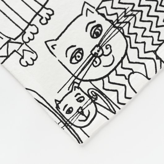 Modern Black and White Cats And Kittens Patterned Fleece Deken (Hoek)