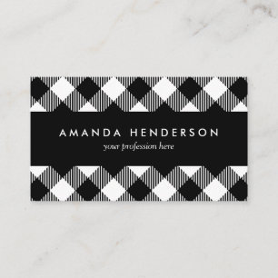 Modern Black and White Check Gingham Pattern Busin Visitekaartje