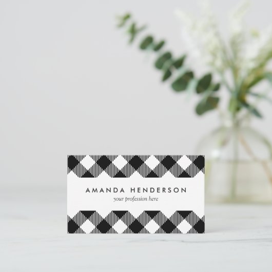 Modern Black and White Check Gingham Pattern Visitekaartje (Staand voorkant)