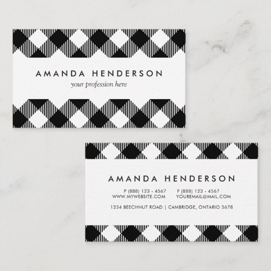 Modern Black and White Check Gingham Pattern Visitekaartje (Voorkant / Achterkant)