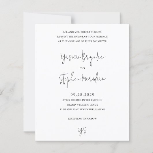 Modern Black and White Chic Budget Wedding Invite (Voorkant)