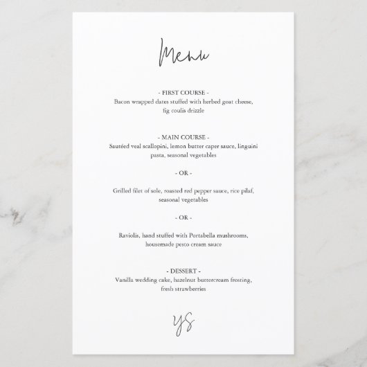 Modern Black and White Chic Wedding Menu (Voorkant)