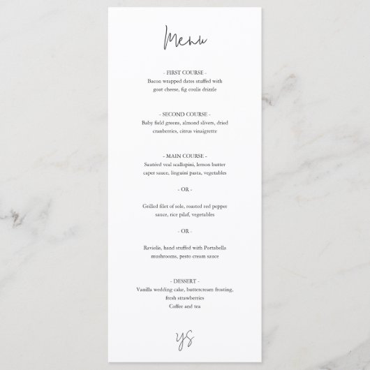 Modern Black and White Chic Wedding Menu (Voorkant)