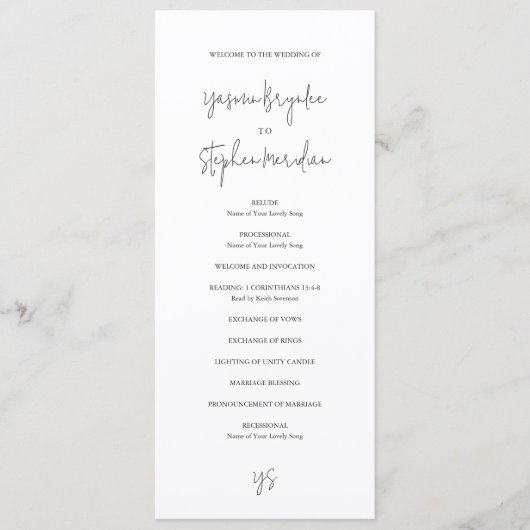 Modern Black and White Chic Wedding Programmakaart (Voorkant)