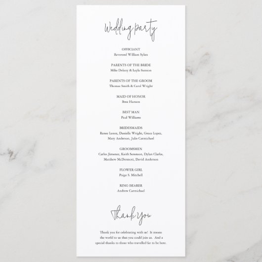 Modern Black and White Chic Wedding Programmakaart (Achterkant)