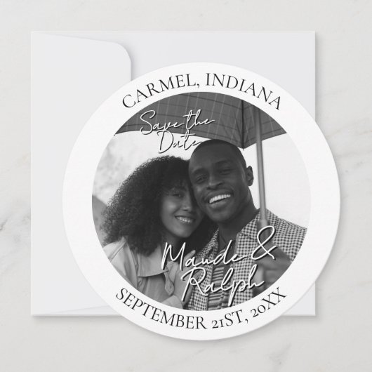Modern Black and White Circle Photo Save the Date (Voorkant)