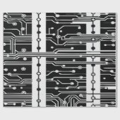Modern Black and White Circuit Board Texture Patte Cadeaupapier (Vlak)