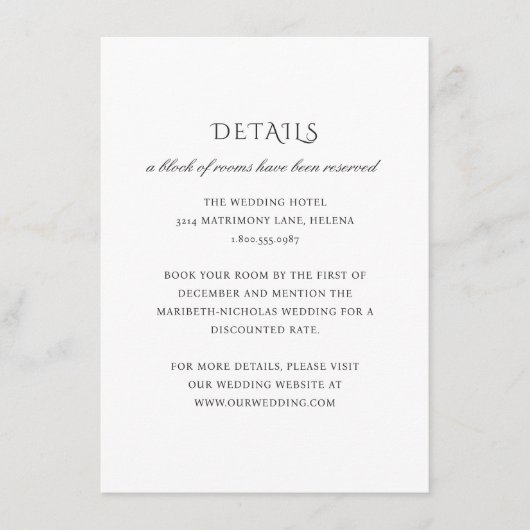 Modern Black and White Classy Wedding Informatiekaartje (Voorkant)