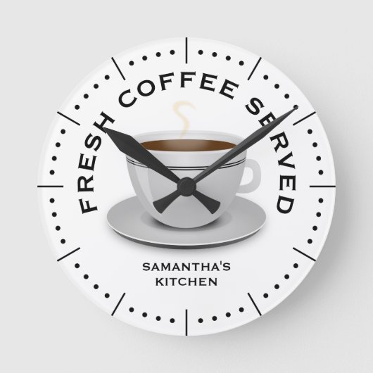 Modern Black and White Coffee Theme Kitchen Ronde Klok (Voorkant)