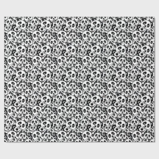 Modern Black and White Cute Panda Bear Pattern Cadeaupapier (Vlak)