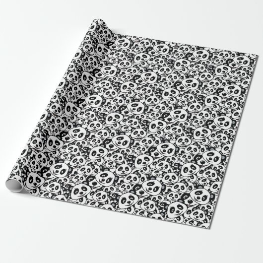 Modern Black and White Cute Panda Bear Pattern Cadeaupapier (Uitgerold)