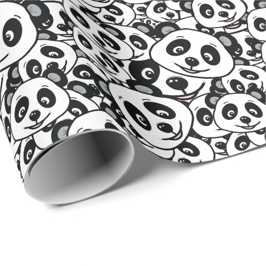 Modern Black and White Cute Panda Bear Pattern Cadeaupapier (Rol Hoek)
