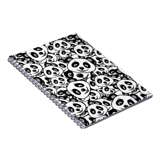 Modern Black and White Cute Panda Bear Pattern Notitieboek (Rechterzijde)