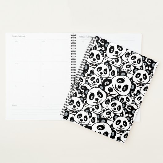 Modern Black and White Cute Panda Bear Pattern Planner (Display)
