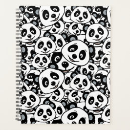 Modern Black and White Cute Panda Bear Pattern Planner