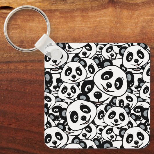 Modern Black and White Cute Panda Bear Pattern Sleutelhanger (Voorkant)