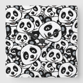 Modern Black and White Cute Panda Bear Pattern Vierkante Klok
