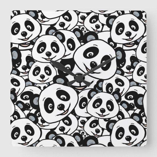 Modern Black and White Cute Panda Bear Pattern Vierkante Klok (Voorkant)