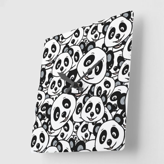 Modern Black and White Cute Panda Bear Pattern Vierkante Klok (Hoek)