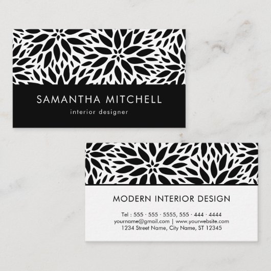 Modern Black and White Dahlias Visitekaartje (Voorkant / Achterkant)