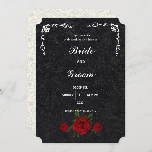 Modern Black and White Deco Art Wedding Kaart (Voorkant / Achterkant)